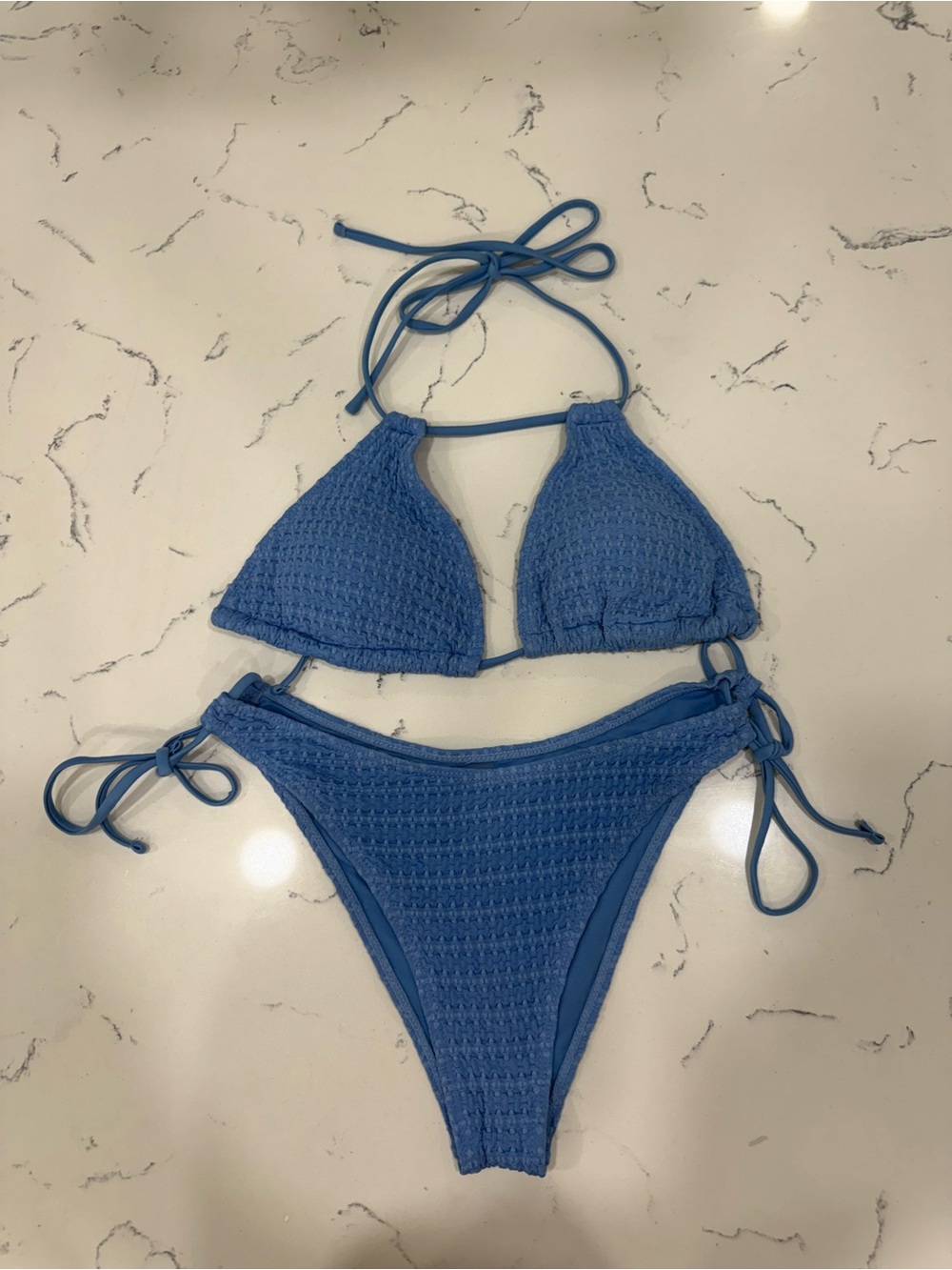 SHEIN Blue Crochet Triangle Tie-Side Bikini